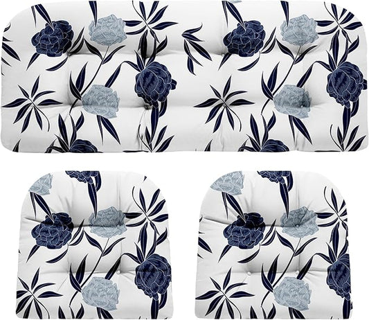 DANGHOOGY Wicker Chair Cushions, Waterproof Outdoor Loveseat Cushions for Patio Furniture, Tufted Wicker Furniture Cushions, 1 Loveseat and 2 U-Shaped Cushions (Blue Enchantress)