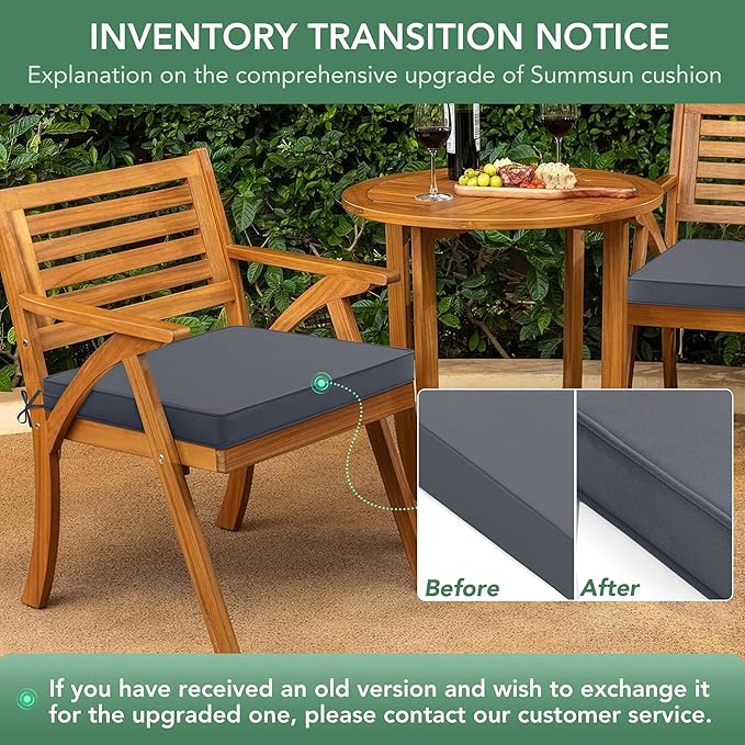 Outdoor Chair Cushions Set of 2: Waterproof & Fade Resistant Seat Cushion for Patio Furniture - 18.5 x 16 x 2 Inch Chair Pads with Ties and Hidden Zipper - Patio Chair Cushion Replacement, Dark Grey