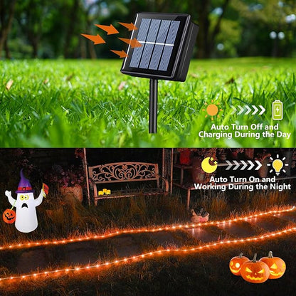 YEGUO Orange Lights for Tanksgiving, 2 Pack Each 33ft 100 LED Rope Lights Outdoor, 8 Modes Fairy Lights in Clear Thin Tube for Fall Autumn Thanksgiving Halloween