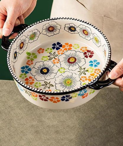 Baking Dishes For Oven, 1 Quart Round Casserole Dishes For Oven-colored flowers B-round 950ml