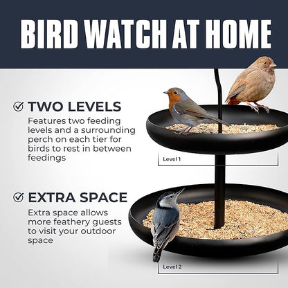 Monarch Abode Hanging Bird Feeder for Outdoors – Hanging Birdfeeder with Two Levels for Wild Birds, Matte Black Two-Tier Metal Decorative Wild Bird Feeder for Outside Garden Patio Deck Yard