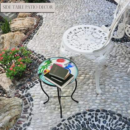 Outdoor Table Small Patio Side Table Metal Glass End Table Plant Table Decor Garden Balcony Indoor Accent Table