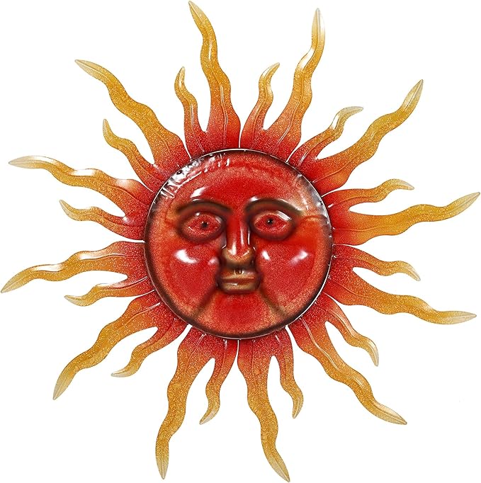 TICKCACY 33" Metal Sun Wall Art Decor, Large Sun Face Wall Art Decoration for Indoor Outdoor, Metal Wall Hanging for Living Room Bedroom Farmhouse Yard Fence Patio Garden