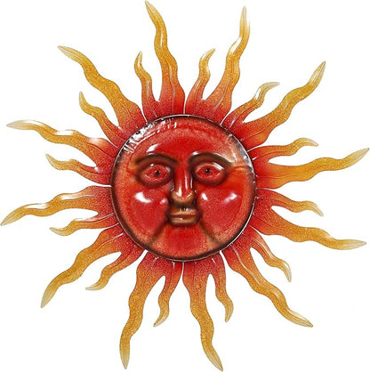 TICKCACY 33" Metal Sun Wall Art Decor, Large Sun Face Wall Art Decoration for Indoor Outdoor, Metal Wall Hanging for Living Room Bedroom Farmhouse Yard Fence Patio Garden