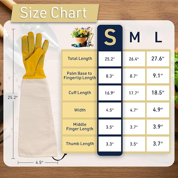 Kings County Tools Long Garden Gloves for Women or Men Pair - Breathable Canvas Thorn Proof Leather Gardening Gloves with Arm Guard Gauntlet for Pruning Planting Rose Cactus or Blackberry (Small)