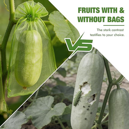 50 Pcs Drawstring Fruit Protection Bags, 8×12 Inch Green Mesh Fruit Net Covers, Anti-Bird Anti-Insect Garden Protective Bags for Fruit Tree, Tomato, Strawberry, Apple, Cherry, Grapes and Vegetables