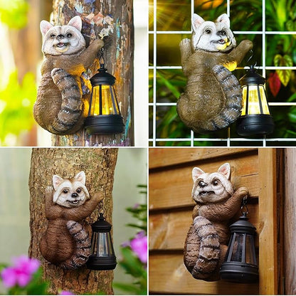 Raccoon Tree Hungger with Solar Lantern - 7.4 Inch Raccoon Outdoor Statue for Garden Yard Decor Outside,Best Garden Gifts for Mom,Women