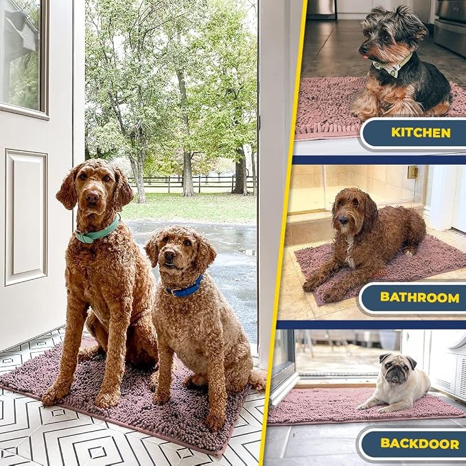 Muddy Mat® | Super Water Absorbent Door Mat Indoor, Microfiber Quick Dry Chenille Entryway Rug, Slip Resistant Front Door Mat, Indoor Mats for Entryway, Machine Washable Pet Rug, Blush Pink 3ft x 5ft