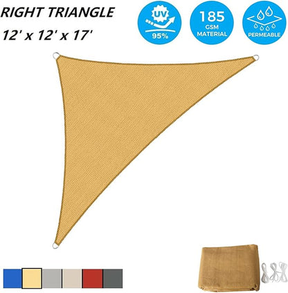 AsterOutdoor Sun Shade Sail Triangle 12' x 12' x 17' UV Block Canopy for Patio Backyard Lawn Garden Outdoor Activities, Sand