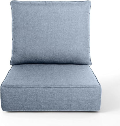 Outdoor Chair Cushions, 6 Inch Thick Patio Seat & Back Cushions Set with Removable Cover, Waterproof Patio Cushions for Outdoor Furniture, 22 x 24 Inch, Baby Blue 1-Set