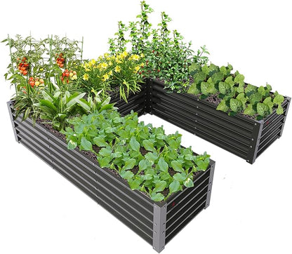 A ANLEOLIFE U-Shaped Outdoor Galvanized Raised Garden Bed, 6x6x1.5ft, Center-Access Bottomless Planter Box, 22-Gauge Corrugated Metal, Reinforced Bracing Rods, Quartz Grey
