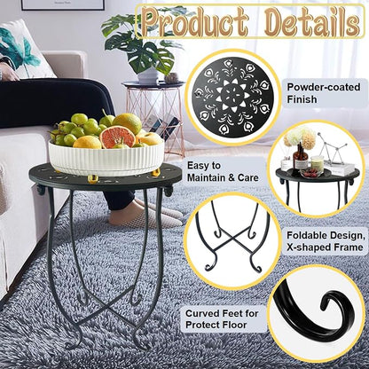 Outdoor Side Table, 14-inch Small Round Metal Patio Table with Flower Cut-Out Design, Modern Rust-Proof Portable End Table Patio Side Table for Outside Garden Balcony Yard & Indoor Use 1 Pack