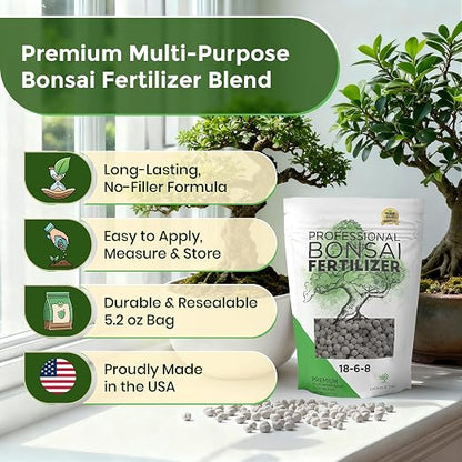 Leaves and Soul Bonsai Fertilizer Pellets |18-6-8 Slow Release Pellets for Seedlings, Mature Plants, All Tree Types | Multi-Purpose Blend & Gardening Supplies, No Fillers | 5.2 oz Resealable Packaging