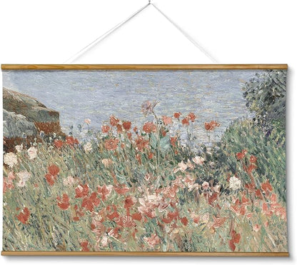ARPEOTCY Extra Large Vintage Framed Wall Art, 36x54 Inch Retro Seaside Wildflower Hanging Framed Canvas Print Artwork, Rustic Landscape Living Room Decor, Farmhouse Above Bed Wall Decor