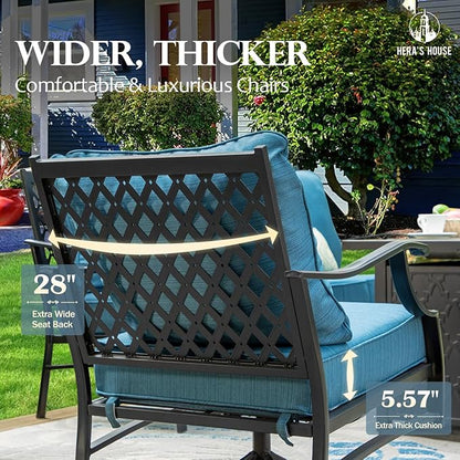HERA'S HOUSE 7 Piece Patio Furniture Set, 4 x Leg Chair, 2 x Cushioned Ottoman, 1 x 3-Seat Sofa, All Cushioned 9 Seats Metal Outdoor Conversation Set for Lawn Garden Backyard