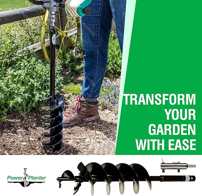 Quart Pot Planting Auger with Heavy Duty Replaceable Parts 5" x 28" with 1/2" Non-Slip Hex Drive, Garden Auger for Planting 5” & 6” Potted Plants, Garden Digging Tool for Dirt, Clay, Soil and Sand