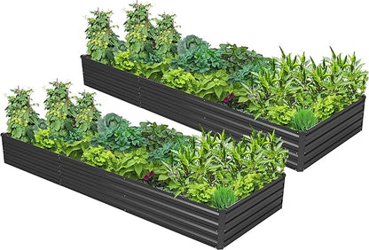 2PCS 9x3x1ft Galvanized Raised Garden Bed,Outdoor Planter Box Metal Patio Kit Planting Bed for Vegetables Flowers Herb,Black