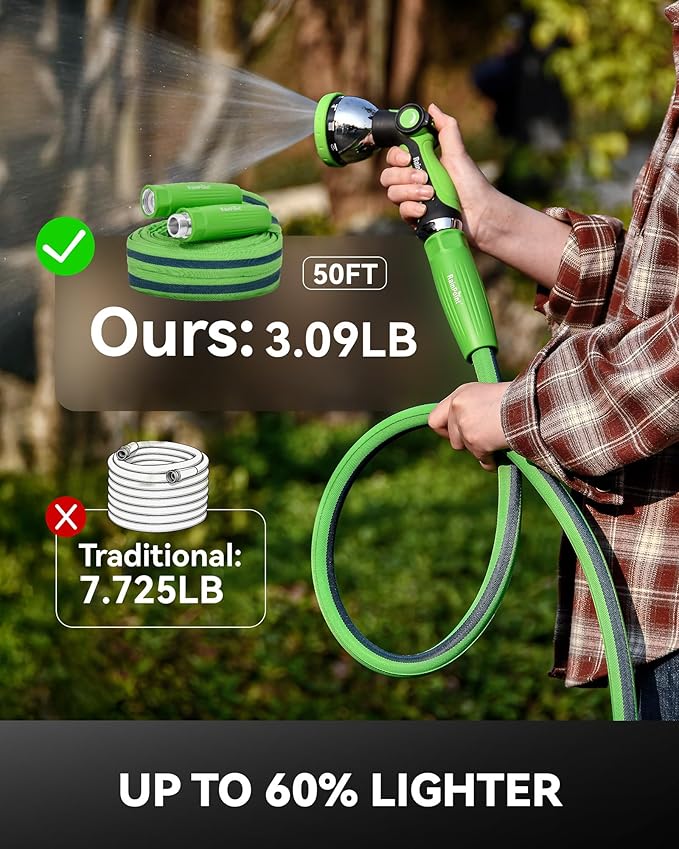 RAINPOINT Garden Hose 100FT, Up to 60% Lighter Non-Expanding Water Hose with TPE Inner Tube, Lightweight & Flexible Anti-Kink Hose, 800D Oxford Fabric, Weather-Resistant, 450PSI Burst, 3/4" Fittings