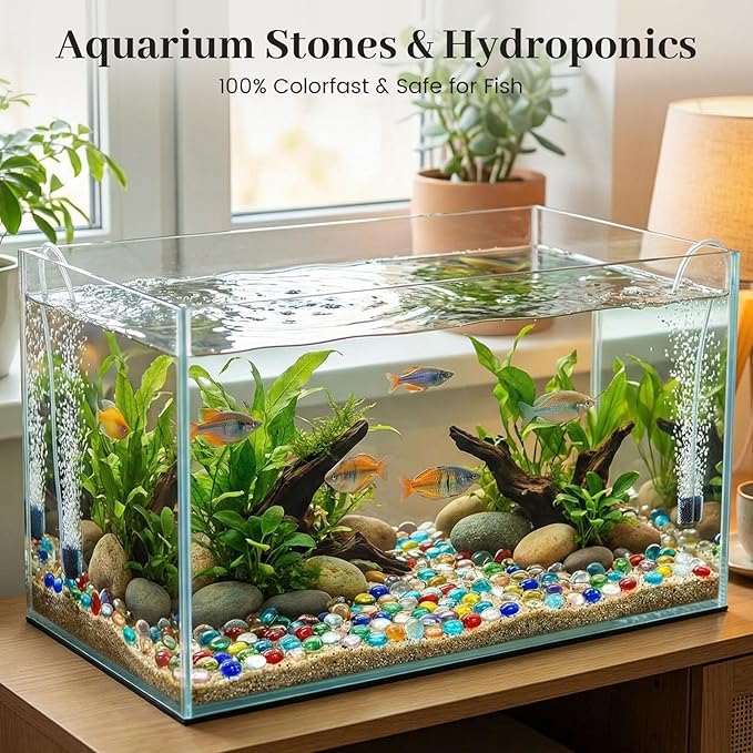 FUTUREPLUSX 5 Lb Flat Glass Beads, 500 PCS Assorted Colors Flat Gems for Aquarium Pebbles Vase Filler DIY Craft Table Scatter Decor