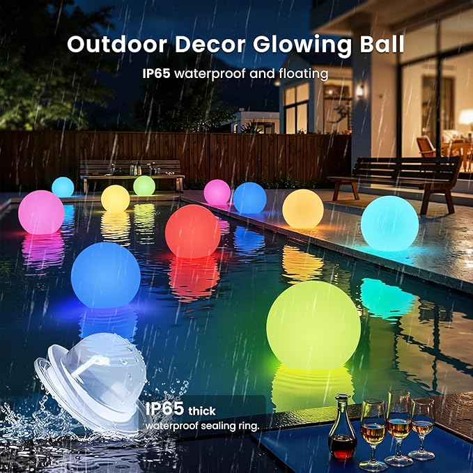 LOFTEK LED Pool Lights that Float - 8-inch Globe Lamp Rechargeable - 16 RGB Lamp with Handle & Remote, Waterproof Lamps for Outdoor Yard Decor, Smart Orb Light for Bedroom, 1-Unit
