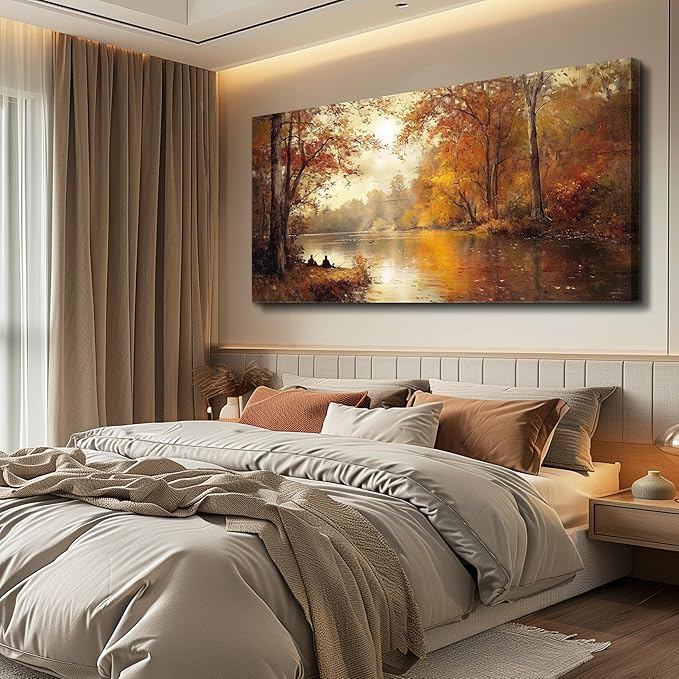 FUHAIHUA Canvas Wall Art For Living Room Large Wall Decor For Bedroom Modern Office Wall Decorations Saffron Yellow Tree Landscape Painting Forest Pictures Artwork Ready To Hang Home Decor 20"x40"