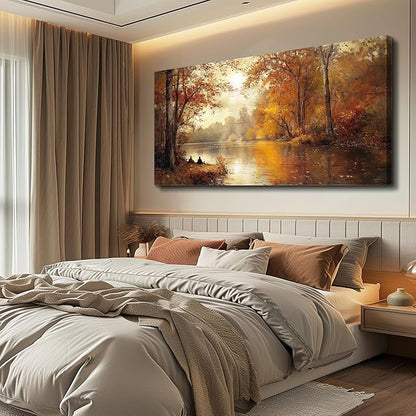 FUHAIHUA Canvas Wall Art For Living Room Large Wall Decor For Bedroom Modern Office Wall Decorations Saffron Yellow Tree Landscape Painting Forest Pictures Artwork Ready To Hang Home Decor 20"x40"