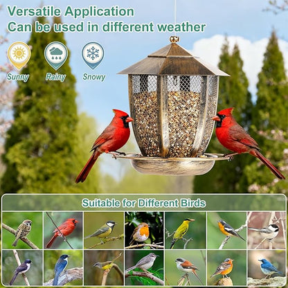 LBTING Bird Feeder for Outside, Hexagon Lantern-Shaped Metal Bird Feeder, Wild Bird Feeders for Hanging Outdoor Garden Yard