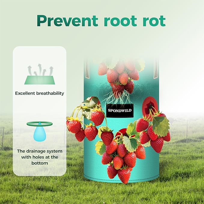 3 Pack 3 Gallon Hanging Strawberry Planter Bags, 12 Holes PE Grow Bags with Bottom Drainage, Reusable Vertical Planters for Small Space Gardening(Green)