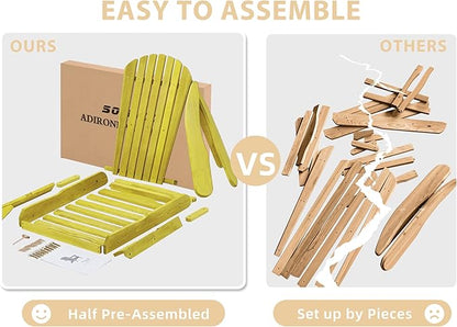 Outdoor Wooden Folding Adirondack Chair with Pre-Assembled BackRest & SeatBoard, Accent Furniture for Patio Backyard Garden Porch Deck Pool Firepit