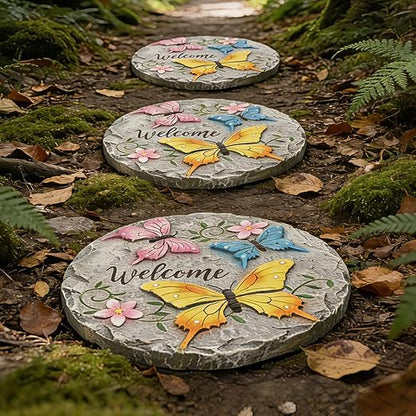 Butterfly Garden Stepping Stones Outdoor - Decorative Cement Pathway Pavers with 3D Butterfly Design Lawn Garden Décor Unique Gardening Gift for Grandma 0.75 * 10 * 10 Inch