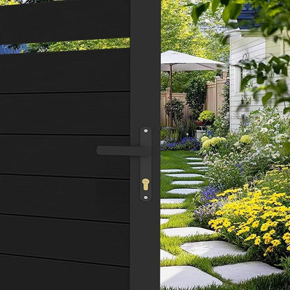 6ft x 4ft Aluminum Alloy Privacy Gate - Outdoor Metal Garden Gate with Lockable Knob, Partially Enclosed Security Gate, Design for Patio, Yard & Backyard, Easy Installation Without Posts