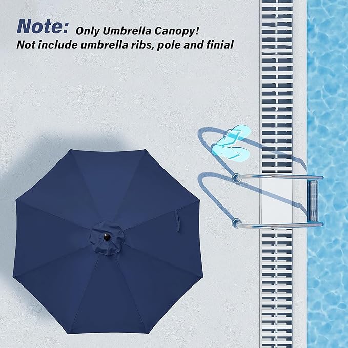 Simple Deluxe 2 Pack 9' Patio Umbrella Replacement Canopy Only Outdoor Table Market Yard Umbrella Replacement Top Cover with 8 Ribs, Dark Blue