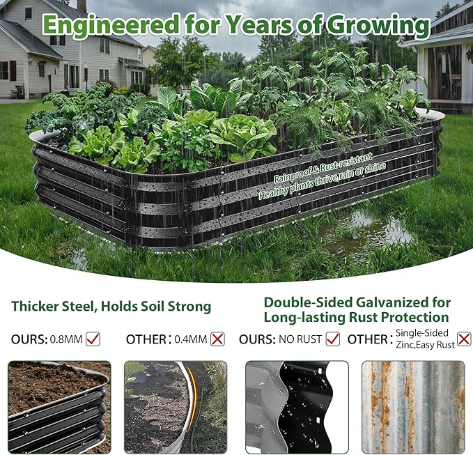 Galvanized Raised Garden Bed 4x4 ft, Heavy Duty Metal Planter Box for Vegetables, Flowers & Herbs, 12" Raised Outdoor Modular Gardening Bed, Above Ground Growing Container, Easy Assembly, Black