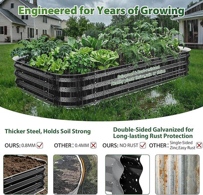 Galvanized Raised Garden Bed 4x4 ft, Heavy Duty Metal Planter Box for Vegetables, Flowers & Herbs, 12" Raised Outdoor Modular Gardening Bed, Above Ground Growing Container, Easy Assembly, Black