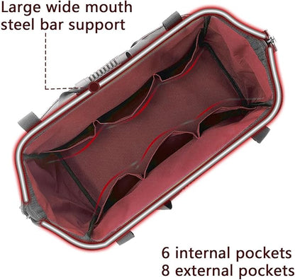 Garden Tools Bag 16inch Wide Mouth Women's Tool Bag with Molded Base and Plastic-Padded, Inside Pockets for Tool Storage,600D polyester fabric (Pink color)