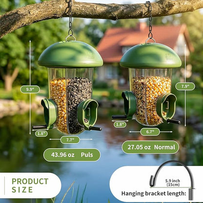 LONA Bird Feeders for Outdoors Hanging – 3 Separate Compartments, 3 Feeding Ports, Weatherproof Dome & 3 Ways to Hang, Large Capacity for Cardinals/Finches (Green