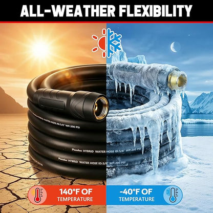 Garden Hose 50 ft x 5/8", NON-EXPANDABLE Heavy Duty Premium Flexible Water Hose, No Kink, Leakproof, Lightweight Hybrid Hose with Male to Female Fittings for Household、Backyard
