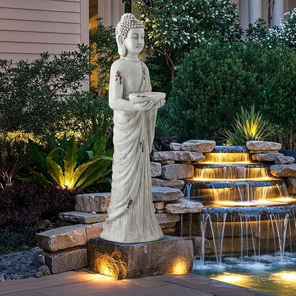 42" Extra-Large Buddha Outdoor Statue with Birdfeeder, Tall Zen Medtative Buddha Figures, Durable Weatherproof MGO Sculpture for Garden, Patio, Yard, Porch or Indoor Home Decor