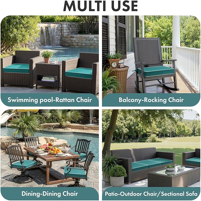 MIULEE Turquoise Outdoor Chair Cushions Set of 2, 22x22x3 Inch Waterproof Patio Seat Cushions for Outdoor Furniture Couch Sofa, 3 Year Color Fastness High Density Foam with Adjustable Ties