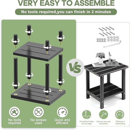 LEJANEOYE Outdoor Side Table, 2-Tier Small Outdoor Table for Patio, Adirondack Side Tables for Outside or Indoor, Bamboo End Table for Pool, Porch, Weather Resistant Easy Maintenance-Black