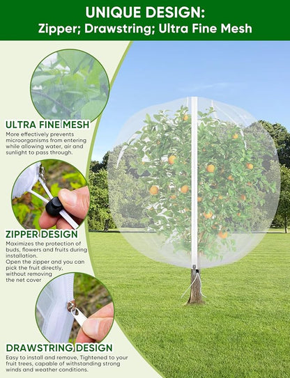 Fruit Tree Netting for Cicadas - with Zipper 4Pcs 3.3 x 2.6FT Garden Bird Netting for Blueberry Bushes with Drawstring,Insect Plant Protection Mesh Net Bags for Tomato,Cicada,Animals (4, 2.6 x 3.3 FT)