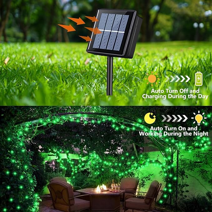 YEGUO 4 Pack Green Solar Fairy Lights, Each 33ft 100 LED Christmas Lights Outdoor Waterproof, 8 Modes Sliver Wire Solar String Lights