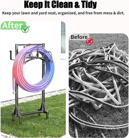 Garden Hose Holder Upgraded Stainless Steel Screw with Waterproof Cover Heavy Duty Metal Hose Stand Sturdy Freestanding Hose Hanger, Detachable Storage Rack for Outside Yard Lawn