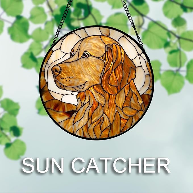 Stained Glass Window Hanging 4 Pcs Set Cute Cat and Dog Large 11.8" - Animal Suncatcher Door Garden Sun Catcher Decor Birthday Mother's Day for Mom Woman Nana Girl Boy Friend