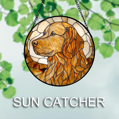 Stained Glass Window Hanging 4 Pcs Set Cute Cat and Dog Large 11.8" - Animal Suncatcher Door Garden Sun Catcher Decor Birthday Mother's Day for Mom Woman Nana Girl Boy Friend