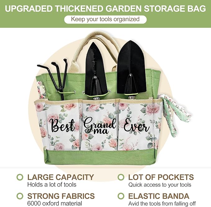 Gifts for Grandma, Grandma Birthday Gifts from Grandkids Garden Kit Floral Gardening Tools and Durable Garden Tools Organizer Tote, Ideal Gardening Gift for Women