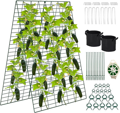 Foldable Cucumber Trellis, 48" L x 34" W A-Frame Trellis, Climbing Plants Support Raised Bed Trellis with Twist Ties & Plant Bags for Outdoor Yards Gardens