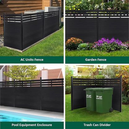 6×6Ft Outdoor Privacy Fence Panel, Decorative Garden Fence Panels, Windproof Wood Plastic Composite Fence for Outside, Yard Backyard and Swimming Pool （Black, 2 Post）