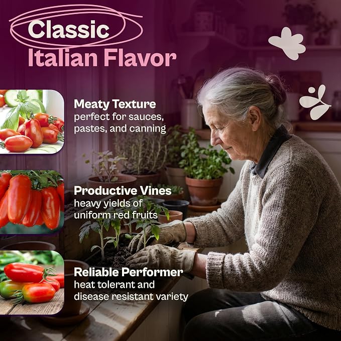 SVI 75 San Marzano Tomato Seeds (Solanum Lycoperscium) - San Marzano Tomatoes Seed Packets, Tomato Paste Seed, Plum Tomatoes Heirloom - Vegetable Seeds for Outdoor & Indoor Home Garden