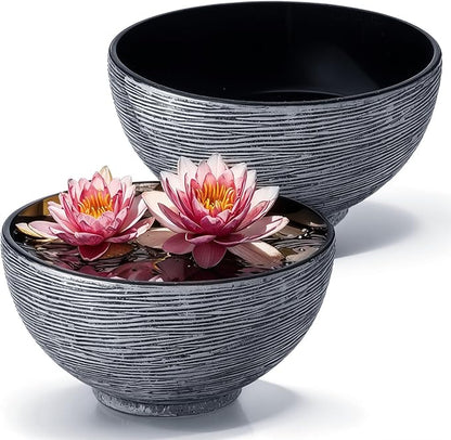 2 Pcs 13.8 Inch Lotus Bowl Planter Large Water Lily Pots Succulent Hydroponic Bowl Pot Flower Planting Pot for Outdoor Indoor Plant Mini Fish Pond No Drainage Hole(Gray)